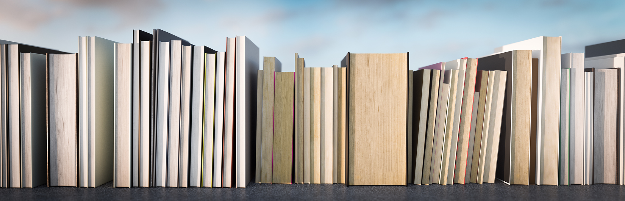 Books in a row. Education, science and reading concept. Back to school. 3D illustration